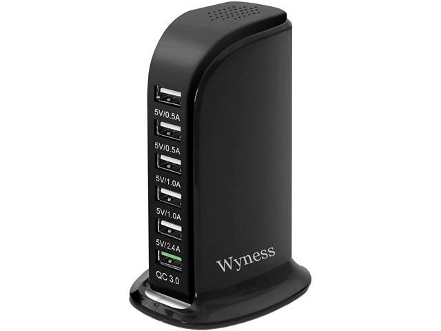Quick Charge 3.0 USB Wall Charger 6 Ports Desktop QC 3.0 USB Hub Charging Station Travel Charger Fast Charging Compatible with Phones,Tablets Smartphones and More(Black)