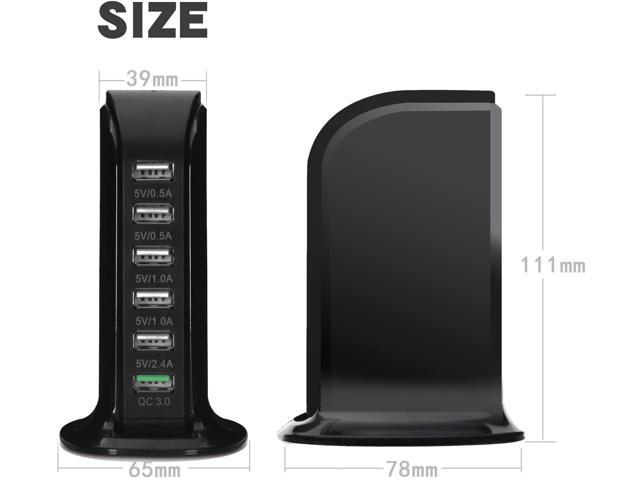 Quick Charge 3.0 USB Wall Charger 6 Ports Desktop QC 3.0 USB Hub Charging Station Travel Charger Fast Charging Compatible with Phones,Tablets Smartphones and More(Black)