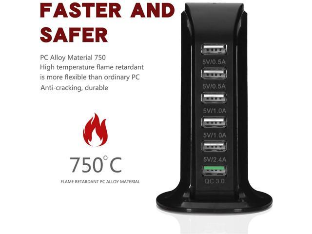 Quick Charge 3.0 USB Wall Charger 6 Ports Desktop QC 3.0 USB Hub Charging Station Travel Charger Fast Charging Compatible with Phones,Tablets Smartphones and More(Black)