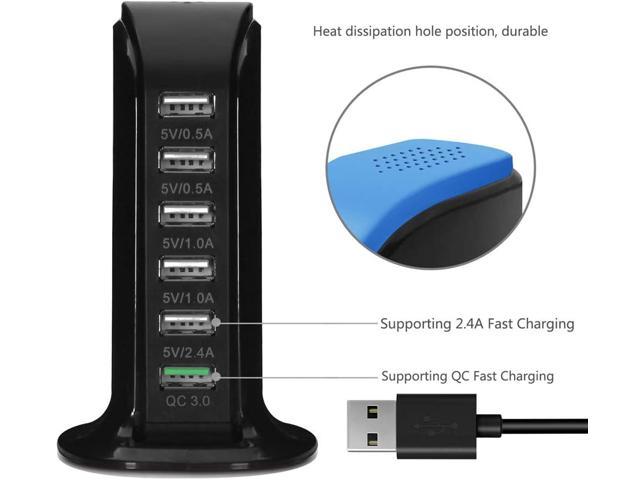 Quick Charge 3.0 USB Wall Charger 6 Ports Desktop QC 3.0 USB Hub Charging Station Travel Charger Fast Charging Compatible with Phones,Tablets Smartphones and More(Black)
