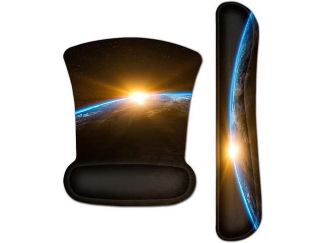 Meffort Inc Mouse Pad Wrist Support & Gaming Keyboard Wrist Pad Combo Set – Durable Ergonomic Anti Slip Non-Slip Square Base Rest Support - Earth Sunrise