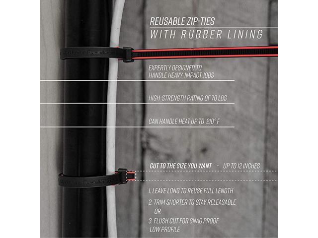 Releasable ReUsable Zip Ties Industrial Grade Extra Grip Rubber Lined Durable 12 Inches Long 100 Red