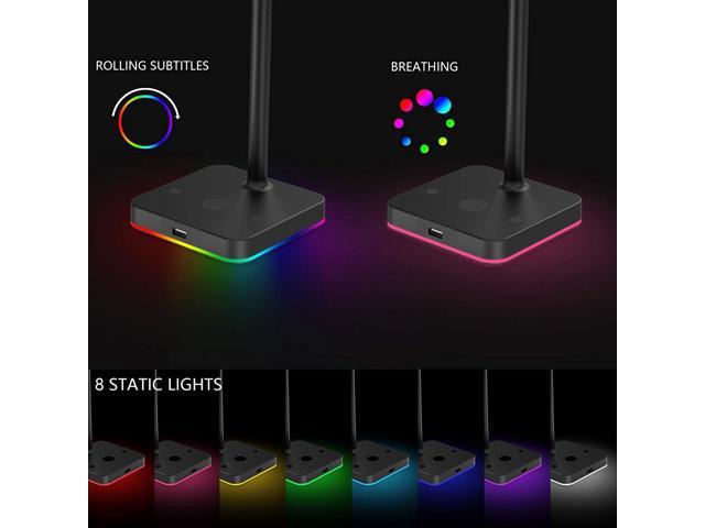 Rgb Headphone Stand With Usb Hub Desk Gaming Headset Holder Hanger Rack With 1 Usb2.0 Extension Charging Port Extender Cord - Suitable For R Desktop Table Earphone Accessories