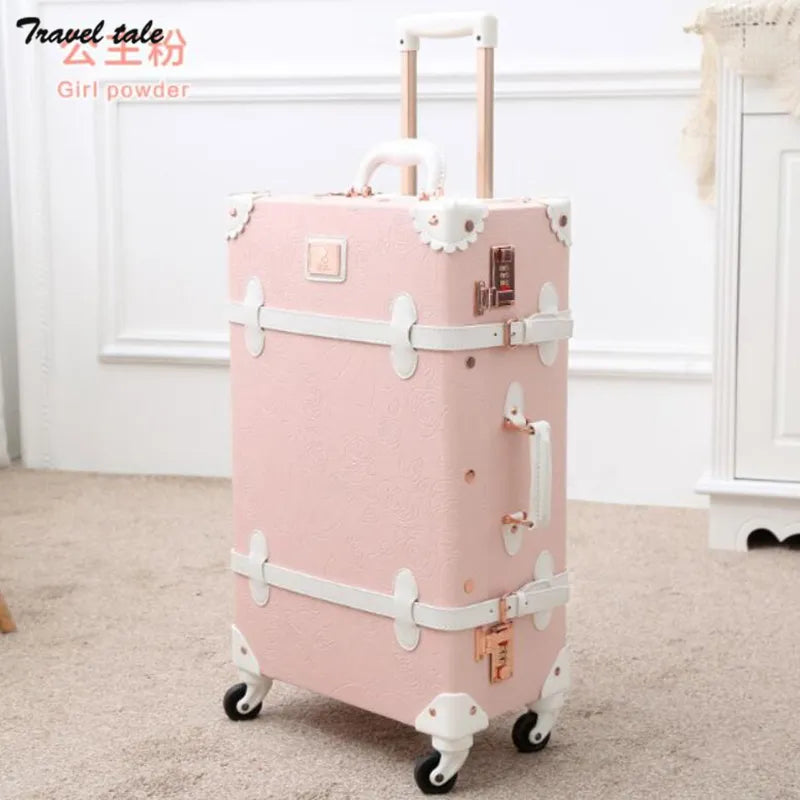 Travel Tale 20"22"24"26 Inch Spinner Hand Rolling Luggage Floral Vintage Travel Suitcase Trolley Bags