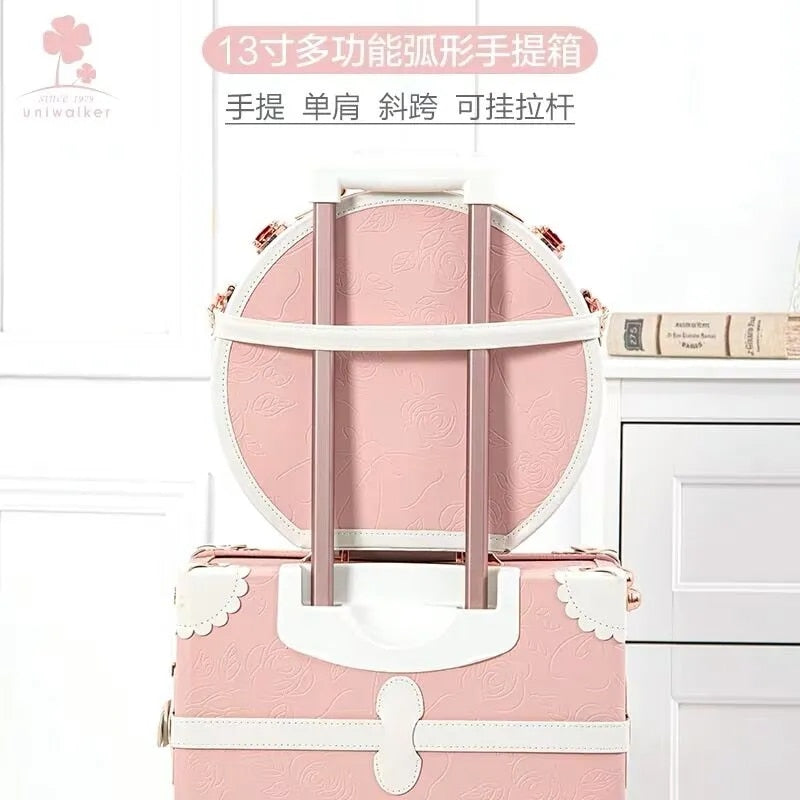 New Fashion Floral PU Travel Bag Rolling Luggage sets,13"20"22"24"26" inch Women Retro Trolley Suitcase with Universal Wheels