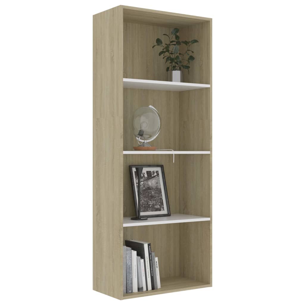 4-Tier Book Cabinet White and Sonoma Oak 23.6"x11.8"x59.6" Chipboard