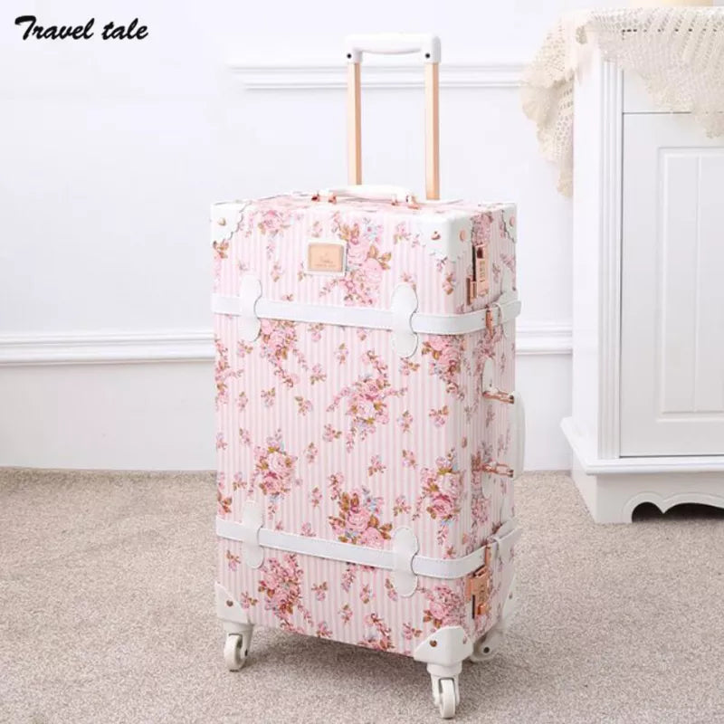 Travel Tale 20"22"24"26 Inch Spinner Hand Rolling Luggage Floral Vintage Travel Suitcase Trolley Bags