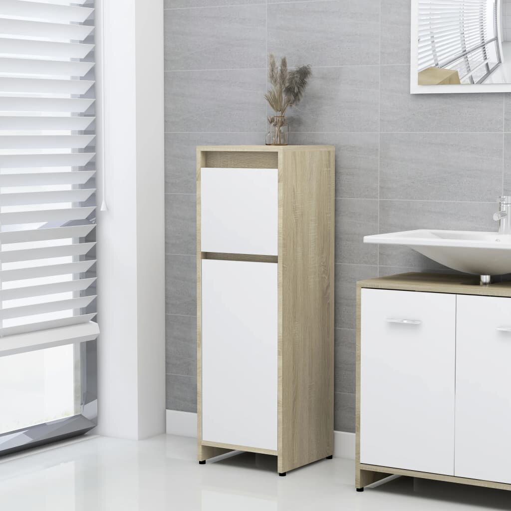 Bathroom Cabinet White and Sonoma Oak 11.8"x11.8"x37.4" Chipboard