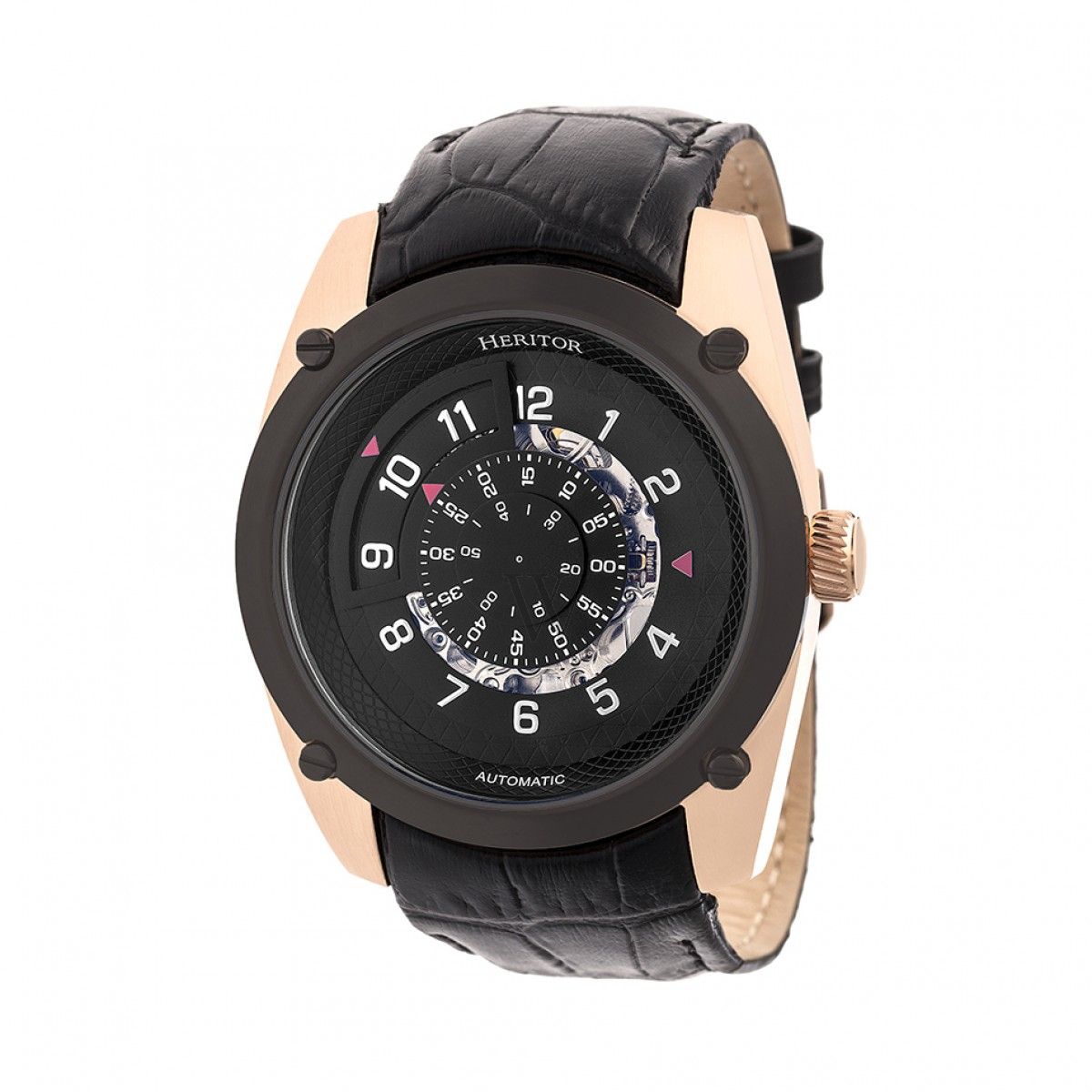 Heritor HERHR7406 Automatic Daniels Semi-Skeleton Leather Band Mens Wa