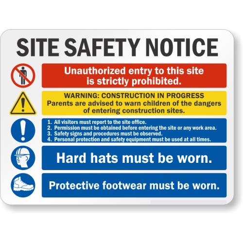 Job Site Safety Sign: Site Safety Notice - Unauthorized Entry To This Site Is Strictly Prohibited