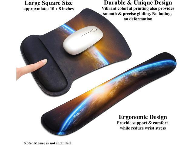 Meffort Inc Mouse Pad Wrist Support & Gaming Keyboard Wrist Pad Combo Set – Durable Ergonomic Anti Slip Non-Slip Square Base Rest Support - Earth Sunrise