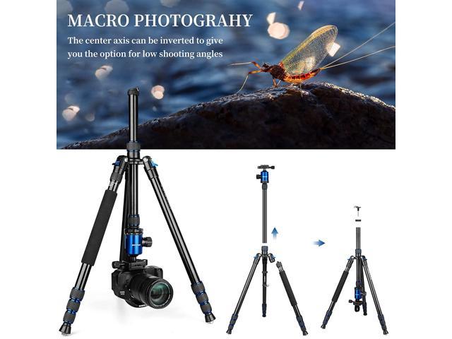 80-Inch Camera Tripod, Joilcan Aluminum Tripod For Dslr And Phone,Monopod, Lightweight Tripod With 360 Degree Ball Head For Travel And Work 18.5"-80",24Lb Load (Blue)