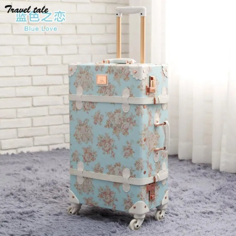 Travel Tale 20"22"24"26 Inch Spinner Hand Rolling Luggage Floral Vintage Travel Suitcase Trolley Bags