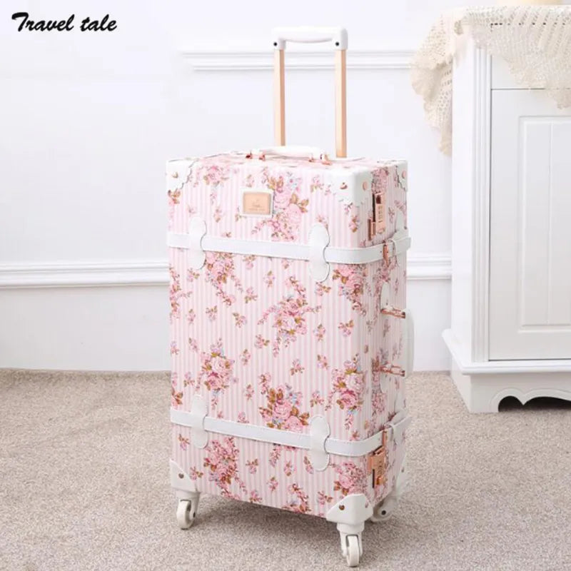 Travel Tale 20"22"24"26 Inch Spinner Hand Rolling Luggage Floral Vintage Travel Suitcase Trolley Bags
