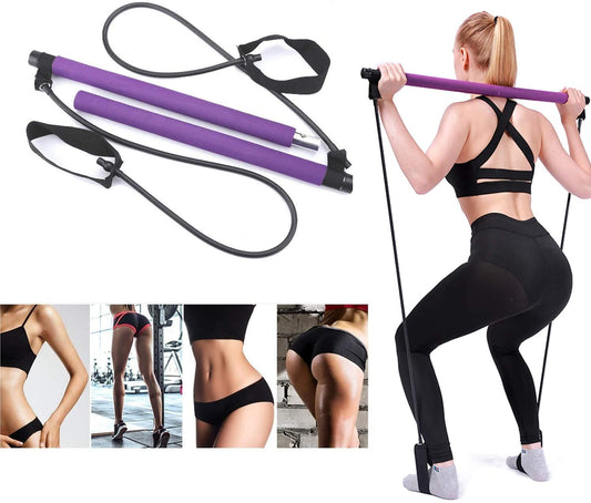 Yoga Pilates Bar Stick Exerciser Pull Rope Gym Workout Pilates Trainer
