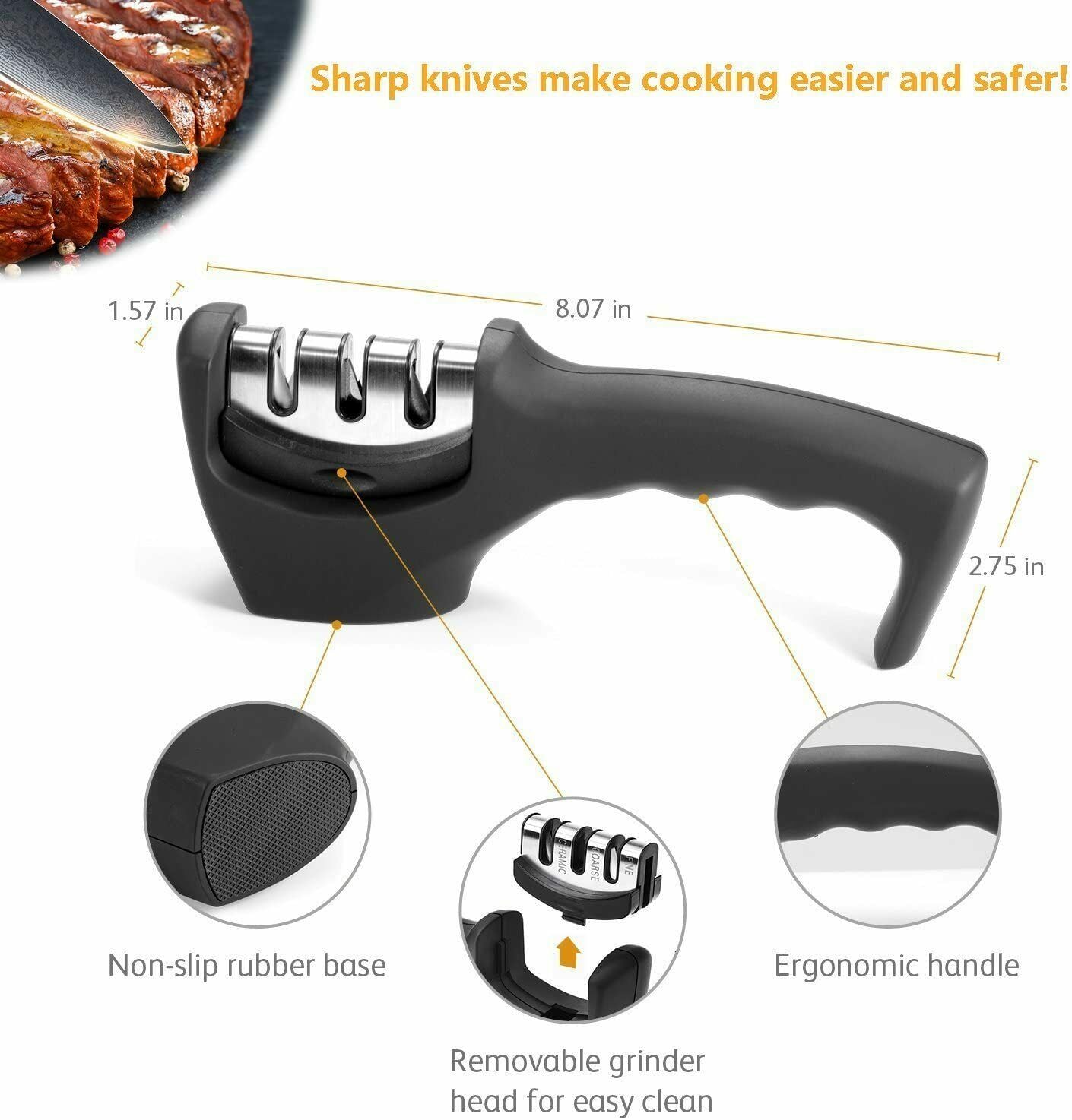 KNIFE SHARPENER Ceramic Tungsten Kitchen Knives Blade Sharpening