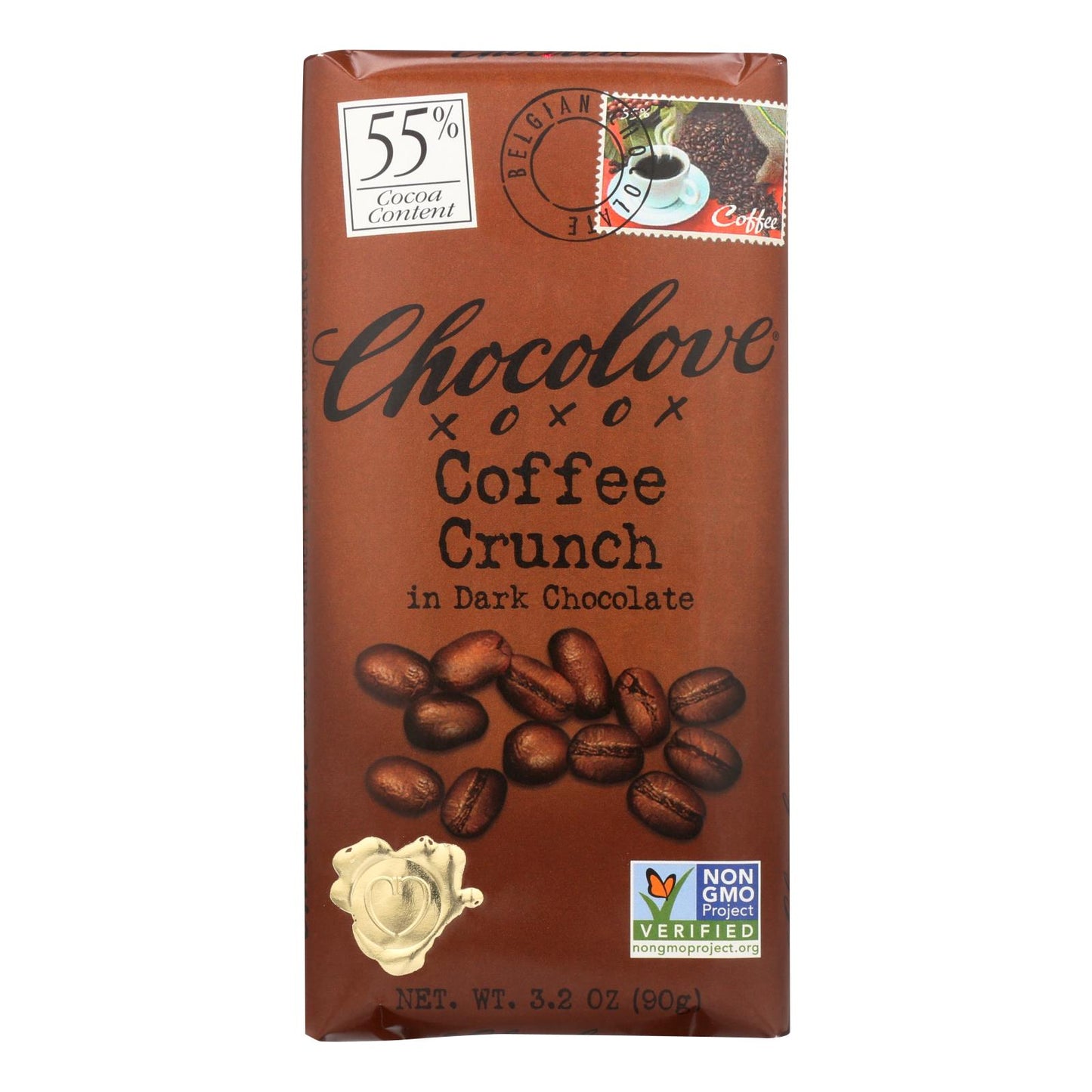Chocolove Xoxox - Premium Chocolate Bar - Dark Chocolate - Coffee Crunch - 3.2 Oz Bars - Case Of 12