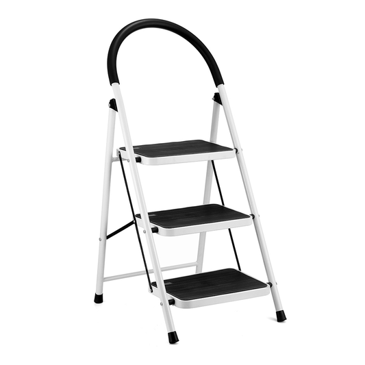 3 Step Ladder Folding Step Stool with Rubber Wide Anti-Slip Pedal Sturdy Steel Ladder Steel Ladder Hold Up to 350lbs for Household, Kitchen and Office