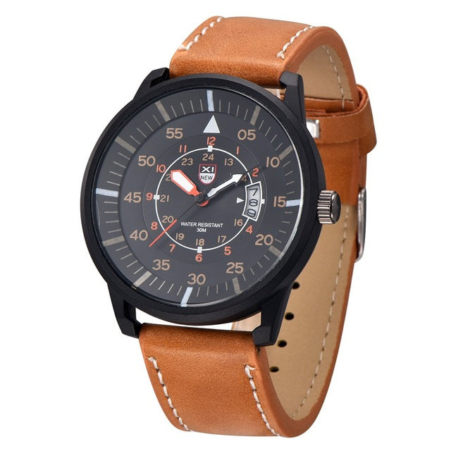 Amazing Men's Leather Stainless Steel Sport Analog