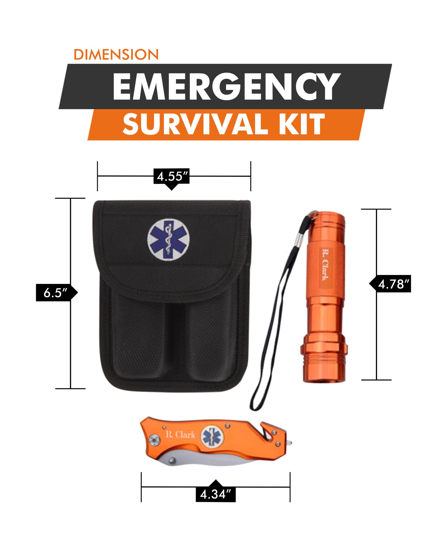 Survival Knife and Flashlight - Orange Finish - Emergency - LED Light