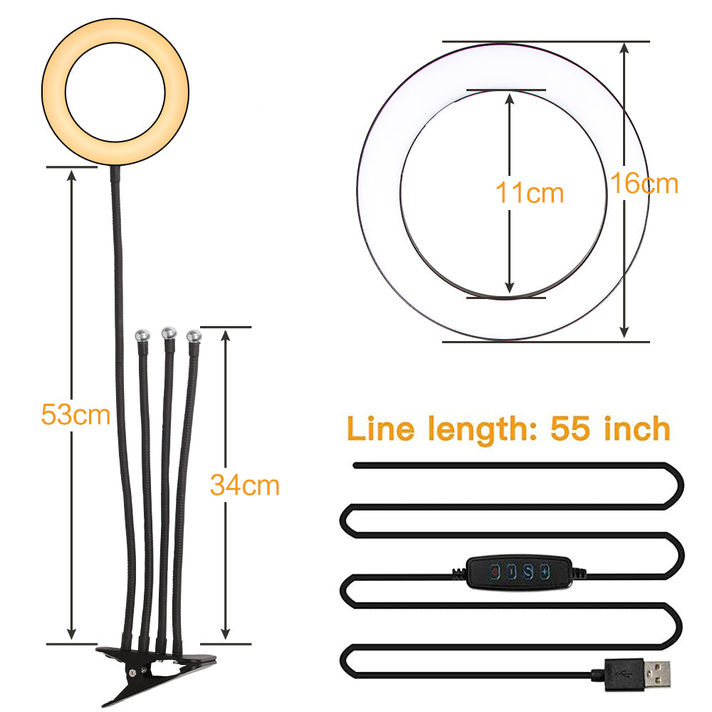 6" 4 in 1 Desktop Clip Light Set Selfie Ring Light