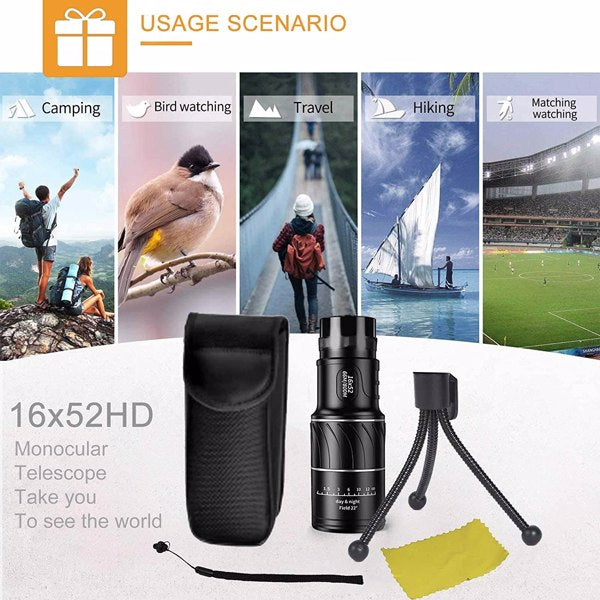 16X52 Monocular Telescope High Power Prism