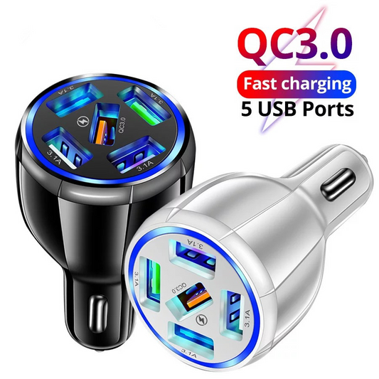 15W Quick Charge 5USB QC3.0 Car Charger