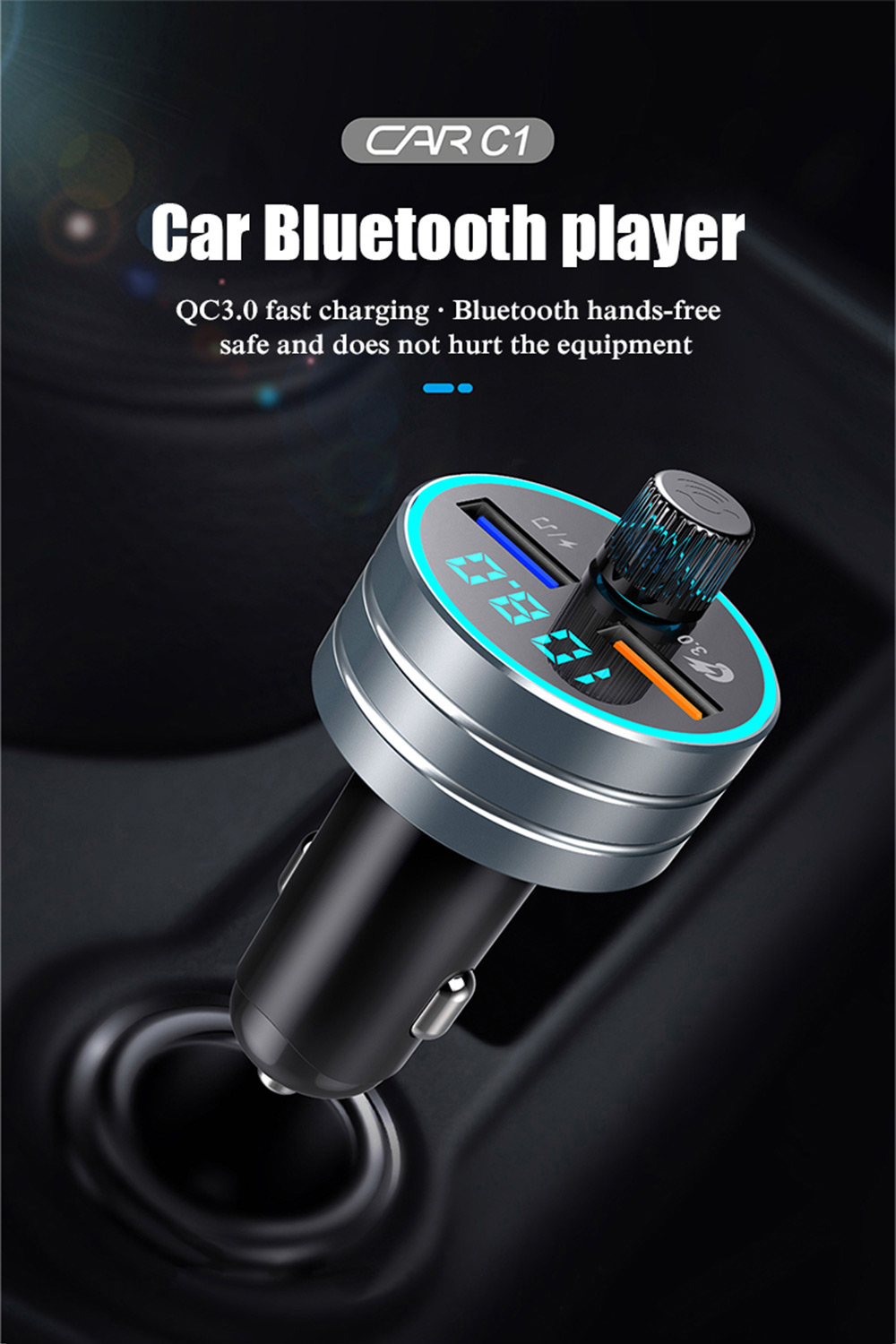 QC 3.0 Dual USB Fast Car Charger with Bluetooth Mp3 Player