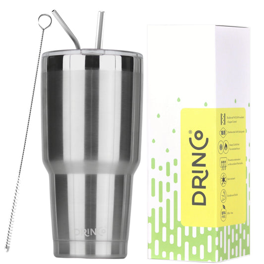 DRINCO® 30oz Insulated Tumbler Spill Proof Lid w/2 Straws (Brushed)
