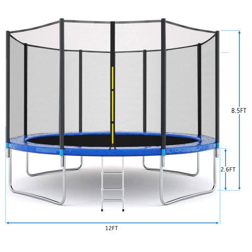 12FT Round Trampoline with Safety Enclosure Net & Ladder